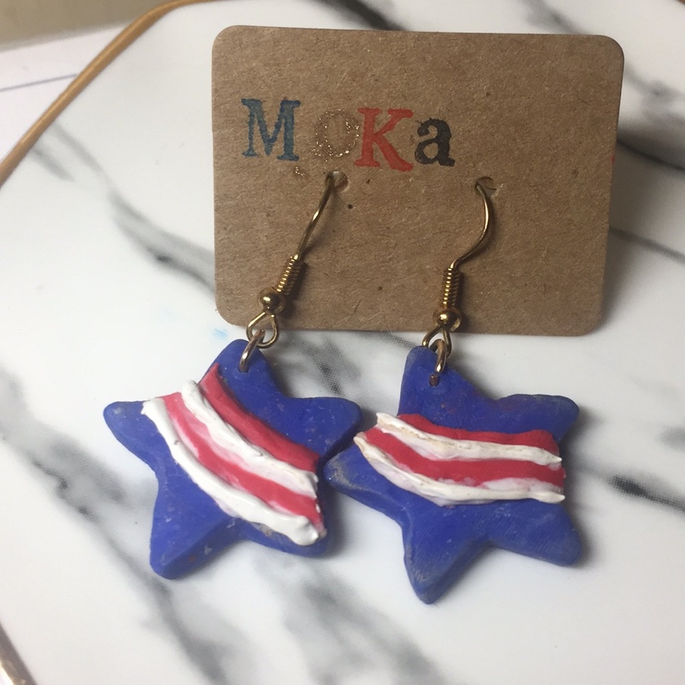 Handmade Polymer Clay Earrings - 4th of July Stars